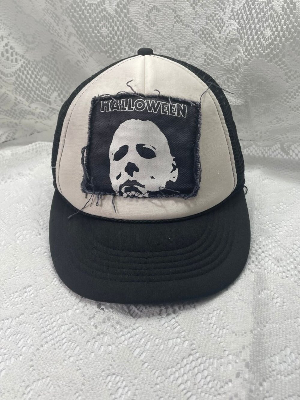 Halloween Michael Myers Trucker Hat Snapback Black & White Mesh Cap Adjustable